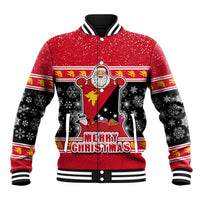 Papua New Guinea Christmas Baseball Jacket Santa With Flag Of PNG Polynesian Tribal Xmas Vibe LT03 Unisex Red - Polynesian Pride