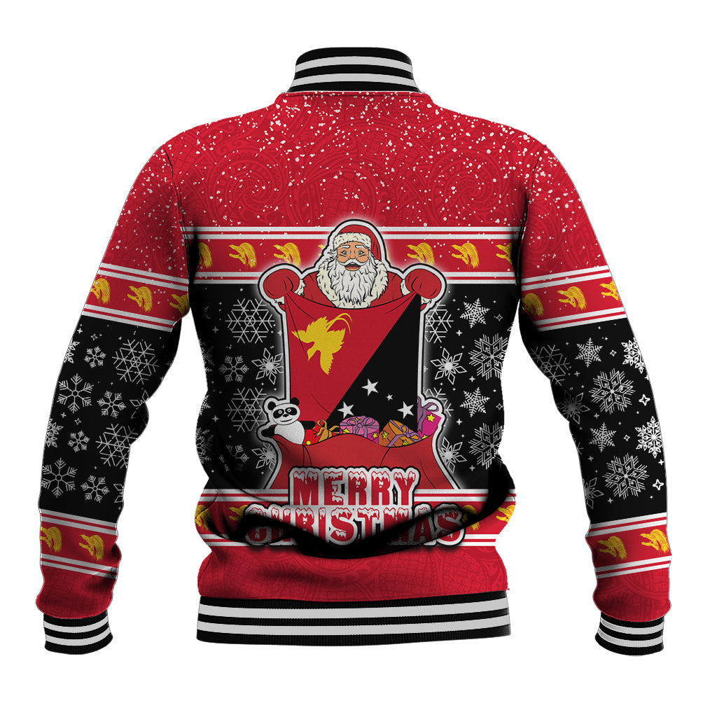 Papua New Guinea Christmas Baseball Jacket Santa With Flag Of PNG Polynesian Tribal Xmas Vibe LT03 - Polynesian Pride