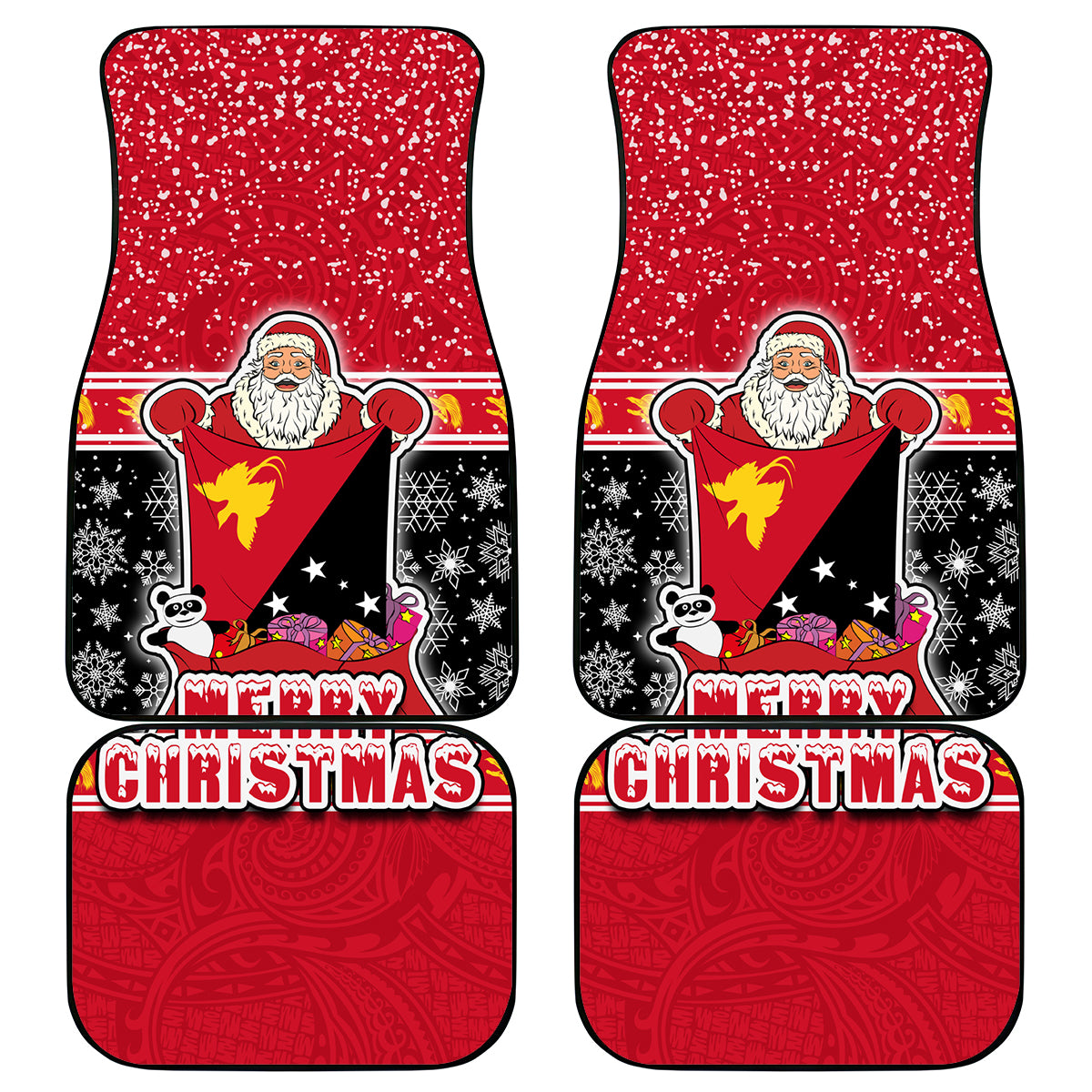 Papua New Guinea Christmas Car Mats Santa With Flag Of PNG Polynesian Tribal Xmas Vibe LT03 Red - Polynesian Pride