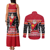 Papua New Guinea Christmas Couples Matching Tank Maxi Dress and Long Sleeve Button Shirts Santa With Flag Of PNG Polynesian Tribal Xmas Vibe LT03 - Polynesian Pride