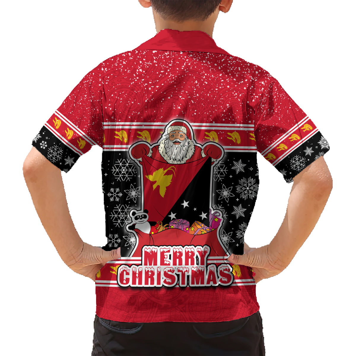 Papua New Guinea Christmas Hawaiian Shirt Santa With Flag Of PNG Polynesian Tribal Xmas Vibe LT03 - Polynesian Pride