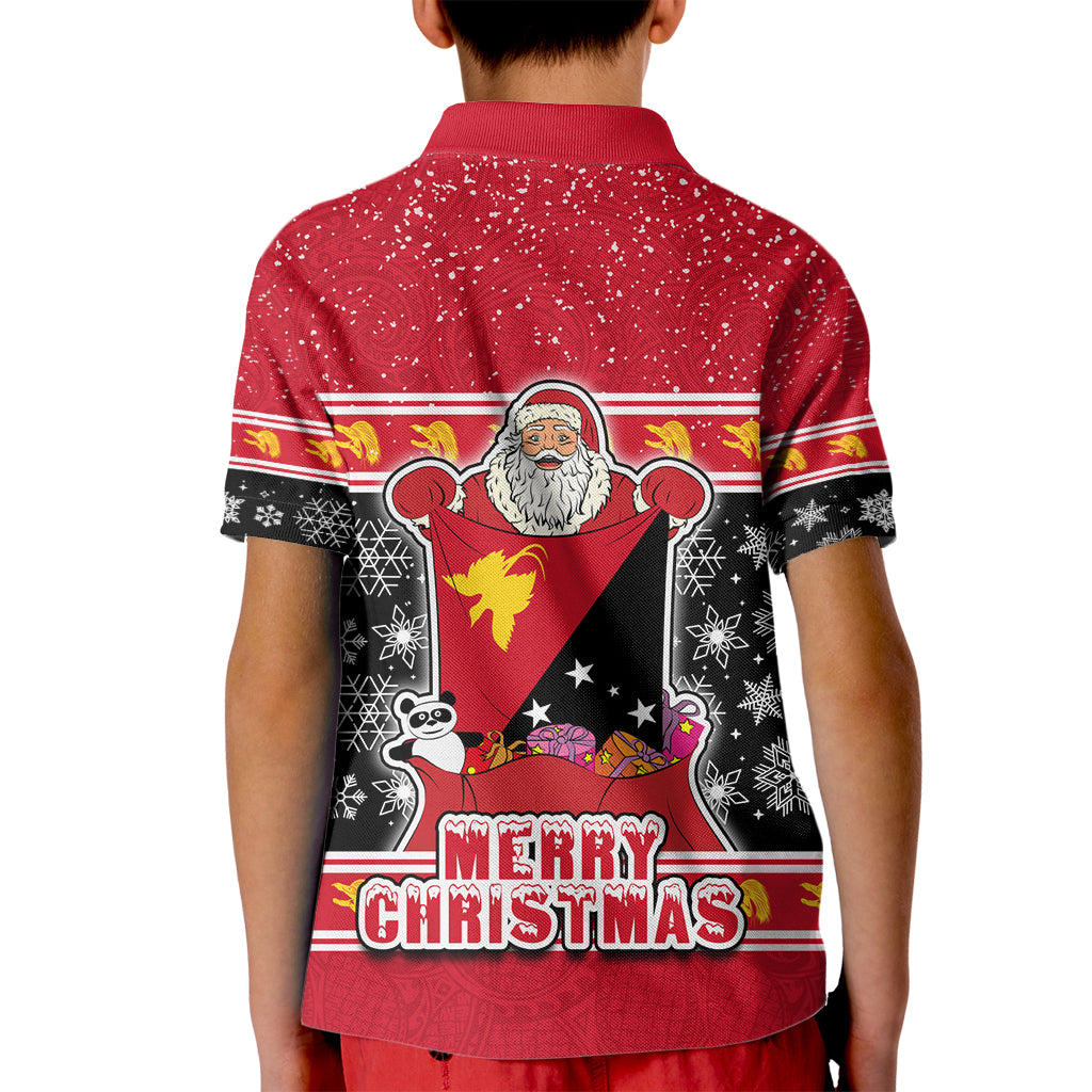 Papua New Guinea Christmas Kid Polo Shirt Santa With Flag Of PNG Polynesian Tribal Xmas Vibe LT03 - Polynesian Pride