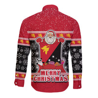 Papua New Guinea Christmas Long Sleeve Button Shirt Santa With Flag Of PNG Polynesian Tribal Xmas Vibe LT03 - Polynesian Pride