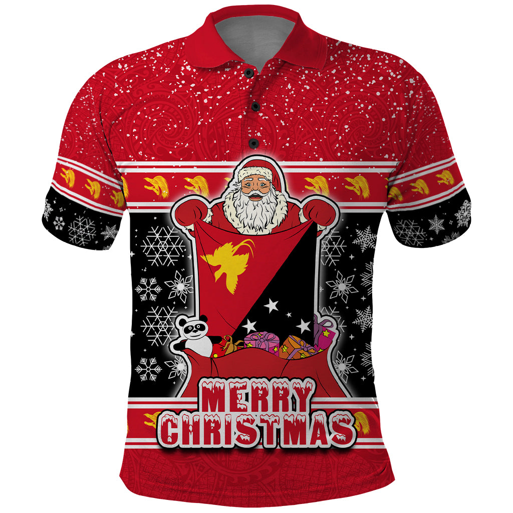 Papua New Guinea Christmas Polo Shirt Santa With Flag Of PNG Polynesian Tribal Xmas Vibe LT03 Red - Polynesian Pride