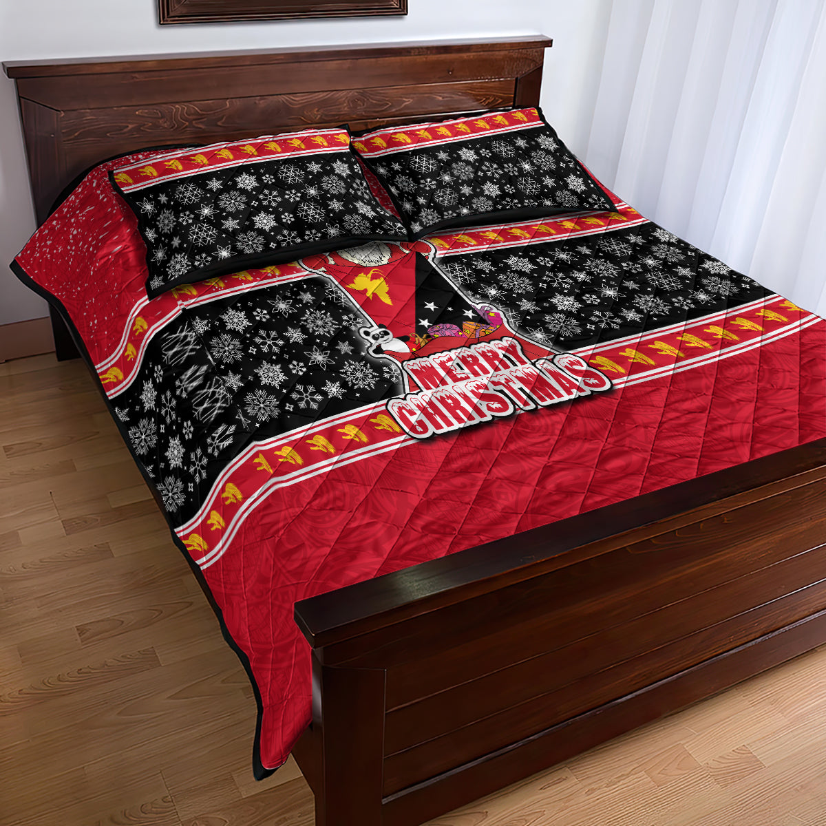 Papua New Guinea Christmas Quilt Bed Set Santa With Flag Of PNG Polynesian Tribal Xmas Vibe LT03 - Polynesian Pride