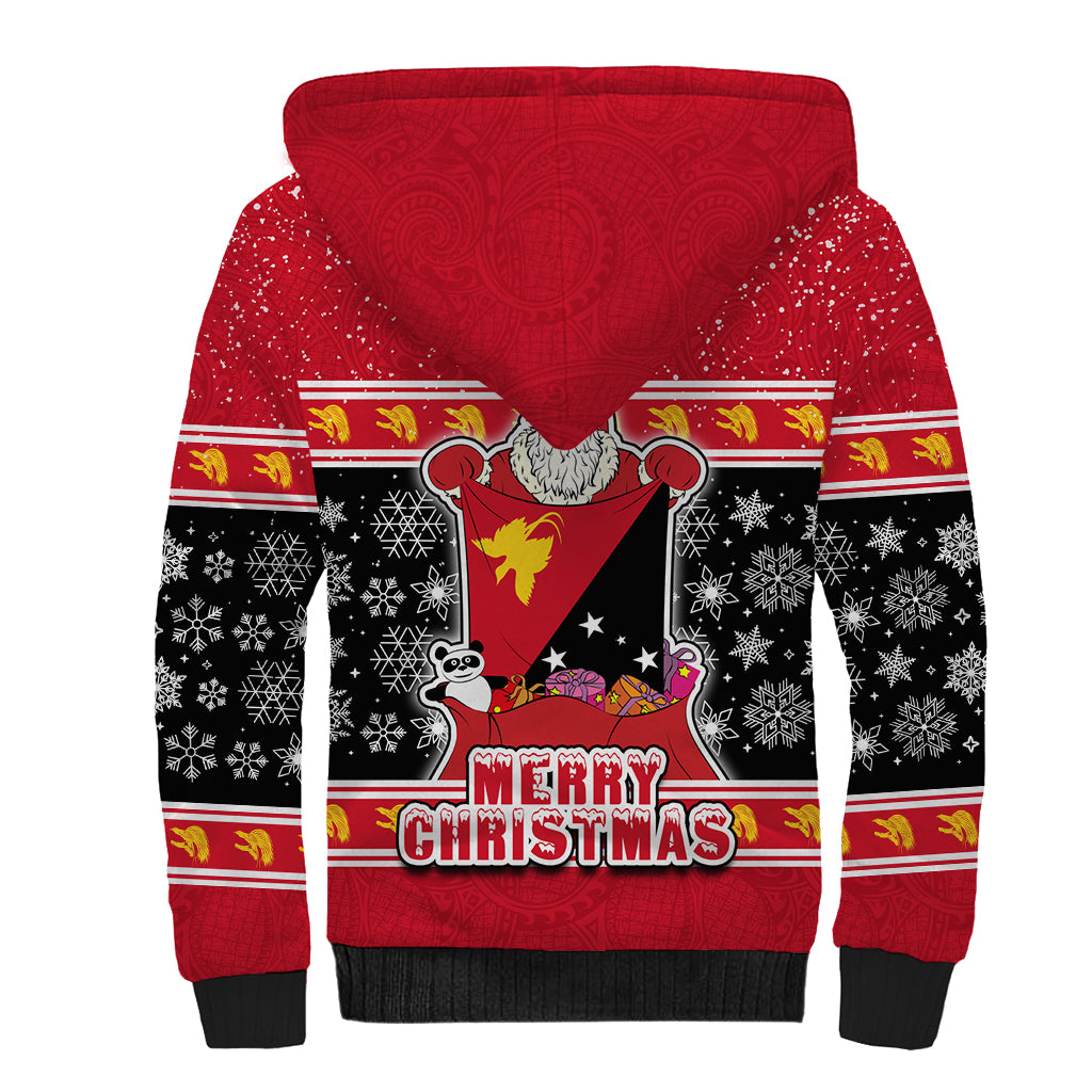 Papua New Guinea Christmas Sherpa Hoodie Santa With Flag Of PNG Polynesian Tribal Xmas Vibe LT03 - Polynesian Pride