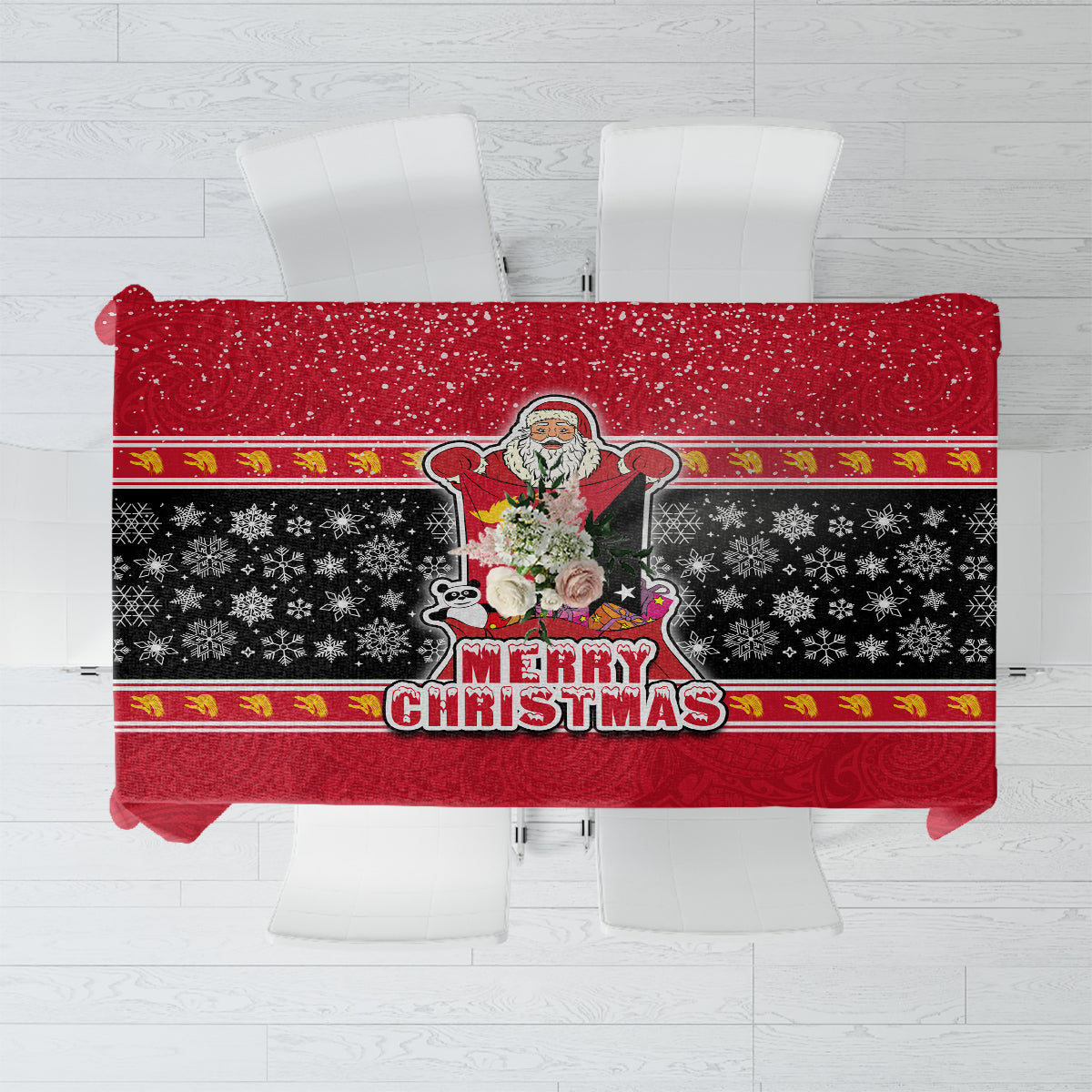 Papua New Guinea Christmas Tablecloth Santa With Flag Of PNG Polynesian Tribal Xmas Vibe LT03 Red - Polynesian Pride