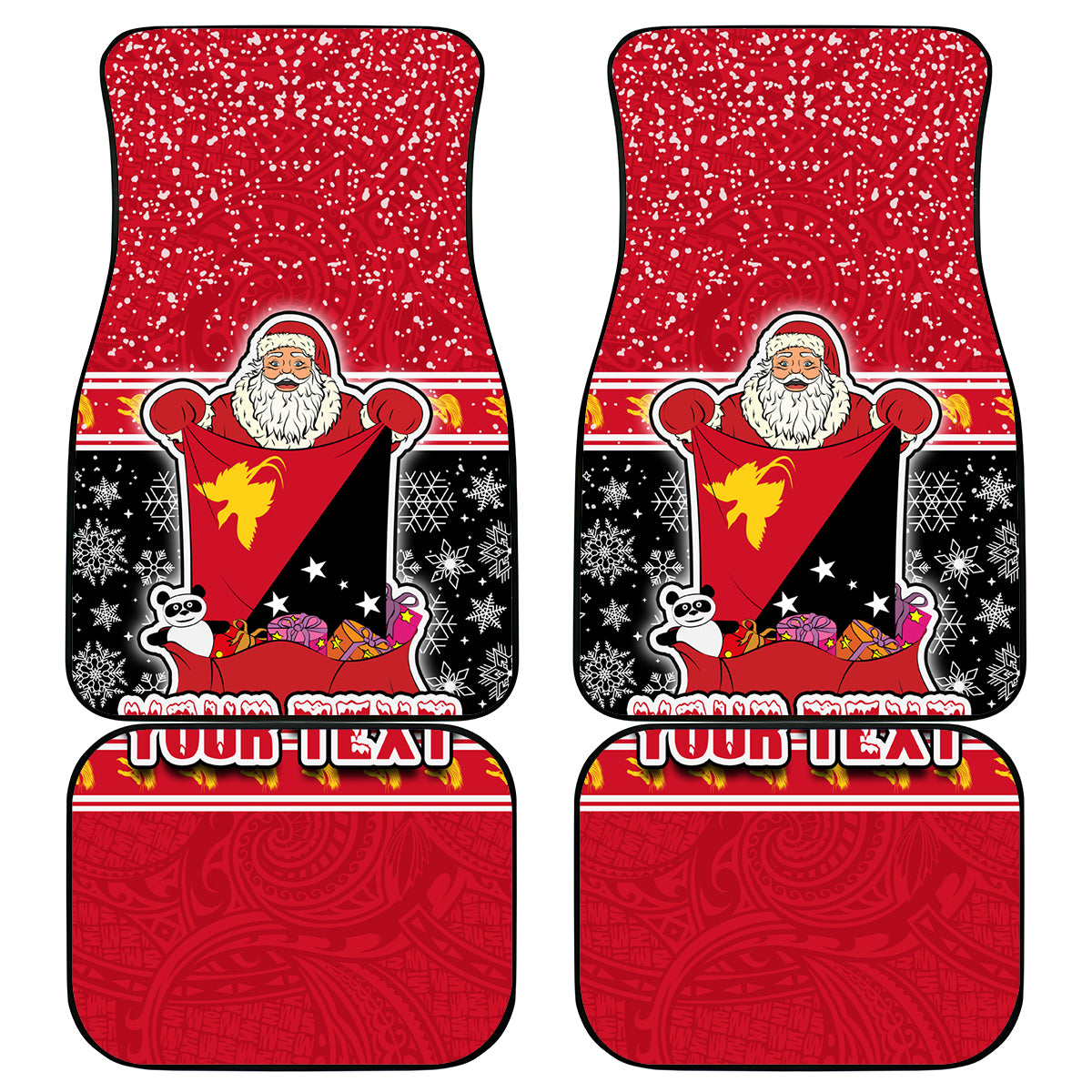 Custom Papua New Guinea Christmas Car Mats Santa With Flag Of PNG Polynesian Tribal Xmas Vibe LT03 Red - Polynesian Pride