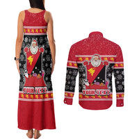 Custom Papua New Guinea Christmas Couples Matching Tank Maxi Dress and Long Sleeve Button Shirts Santa With Flag Of PNG Polynesian Tribal Xmas Vibe LT03 - Polynesian Pride