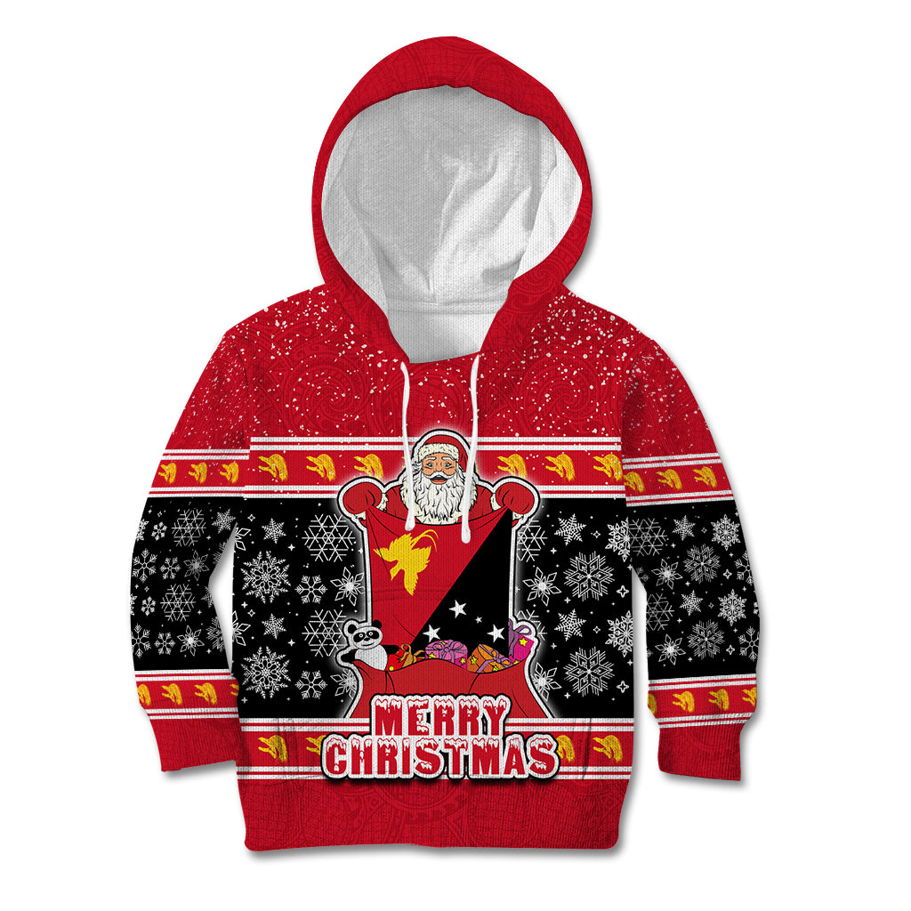 Custom Papua New Guinea Christmas Kid Hoodie Santa With Flag Of PNG Polynesian Tribal Xmas Vibe LT03 Red - Polynesian Pride