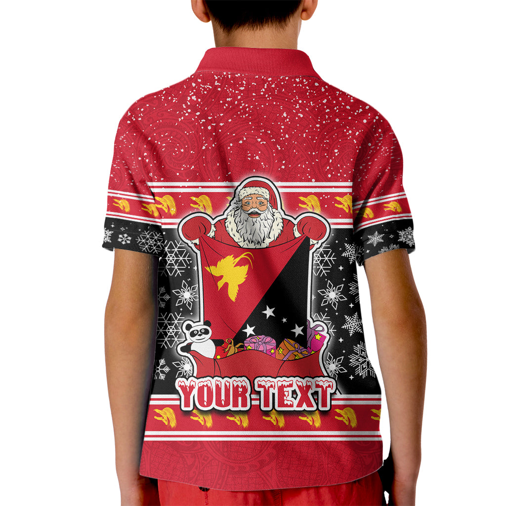 Custom Papua New Guinea Christmas Kid Polo Shirt Santa With Flag Of PNG Polynesian Tribal Xmas Vibe LT03 - Polynesian Pride