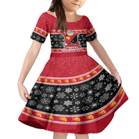 Custom Papua New Guinea Christmas Kid Short Sleeve Dress Santa With Flag Of PNG Polynesian Tribal Xmas Vibe LT03 KID Red - Polynesian Pride