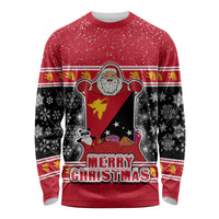 Custom Papua New Guinea Christmas Long Sleeve Shirt Santa With Flag Of PNG Polynesian Tribal Xmas Vibe LT03 Unisex Red - Polynesian Pride