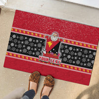 Custom Papua New Guinea Christmas Rubber Doormat Santa With Flag Of PNG Polynesian Tribal Xmas Vibe LT03 - Polynesian Pride