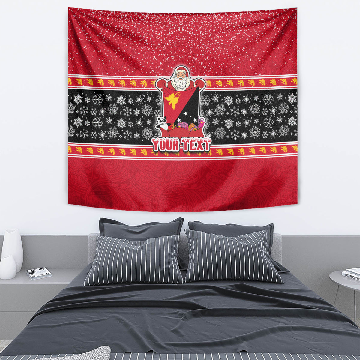 Custom Papua New Guinea Christmas Tapestry Santa With Flag Of PNG Polynesian Tribal Xmas Vibe LT03 - Polynesian Pride