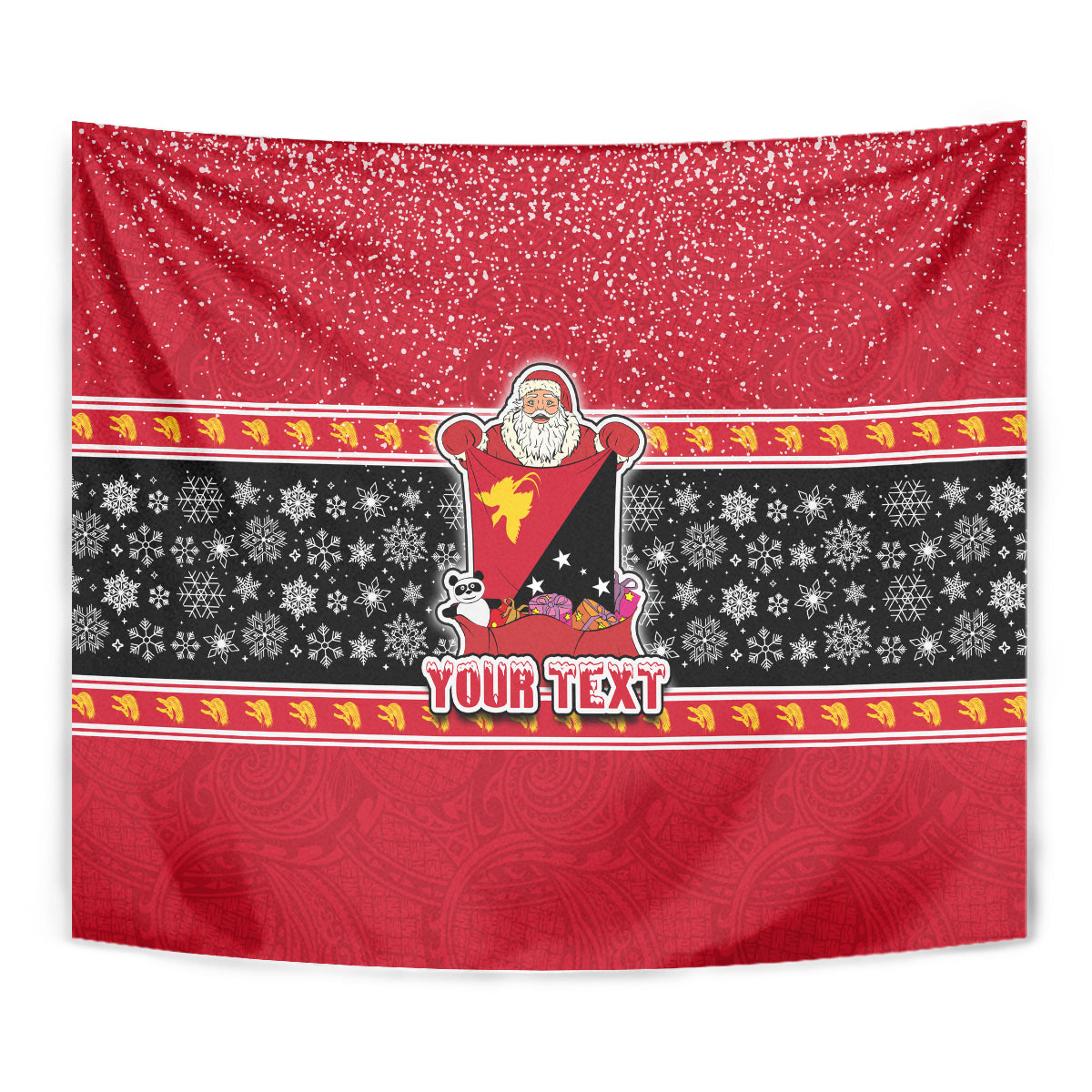 Custom Papua New Guinea Christmas Tapestry Santa With Flag Of PNG Polynesian Tribal Xmas Vibe LT03 - Polynesian Pride