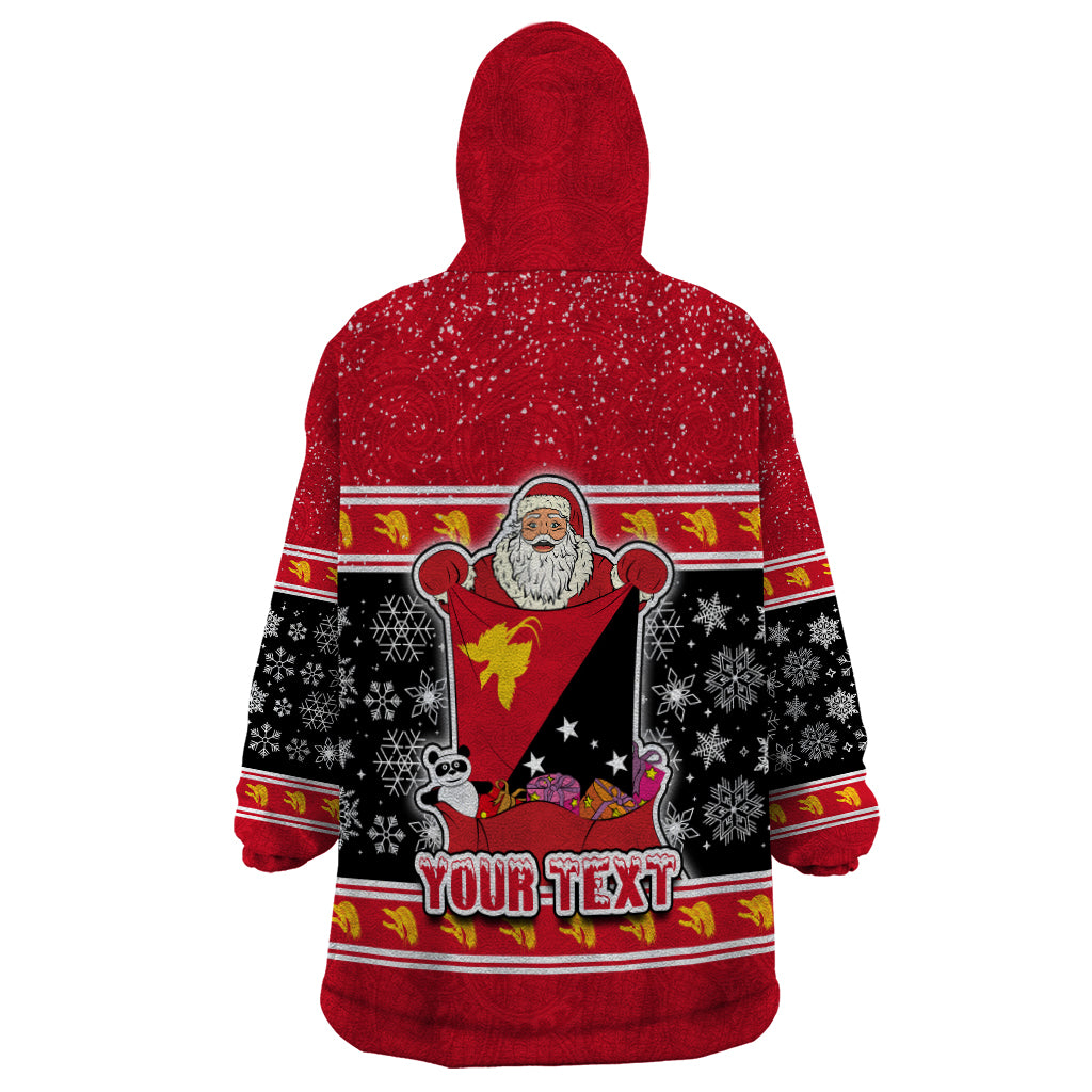 Custom Papua New Guinea Christmas Wearable Blanket Hoodie Santa With Flag Of PNG Polynesian Tribal Xmas Vibe LT03 - Polynesian Pride