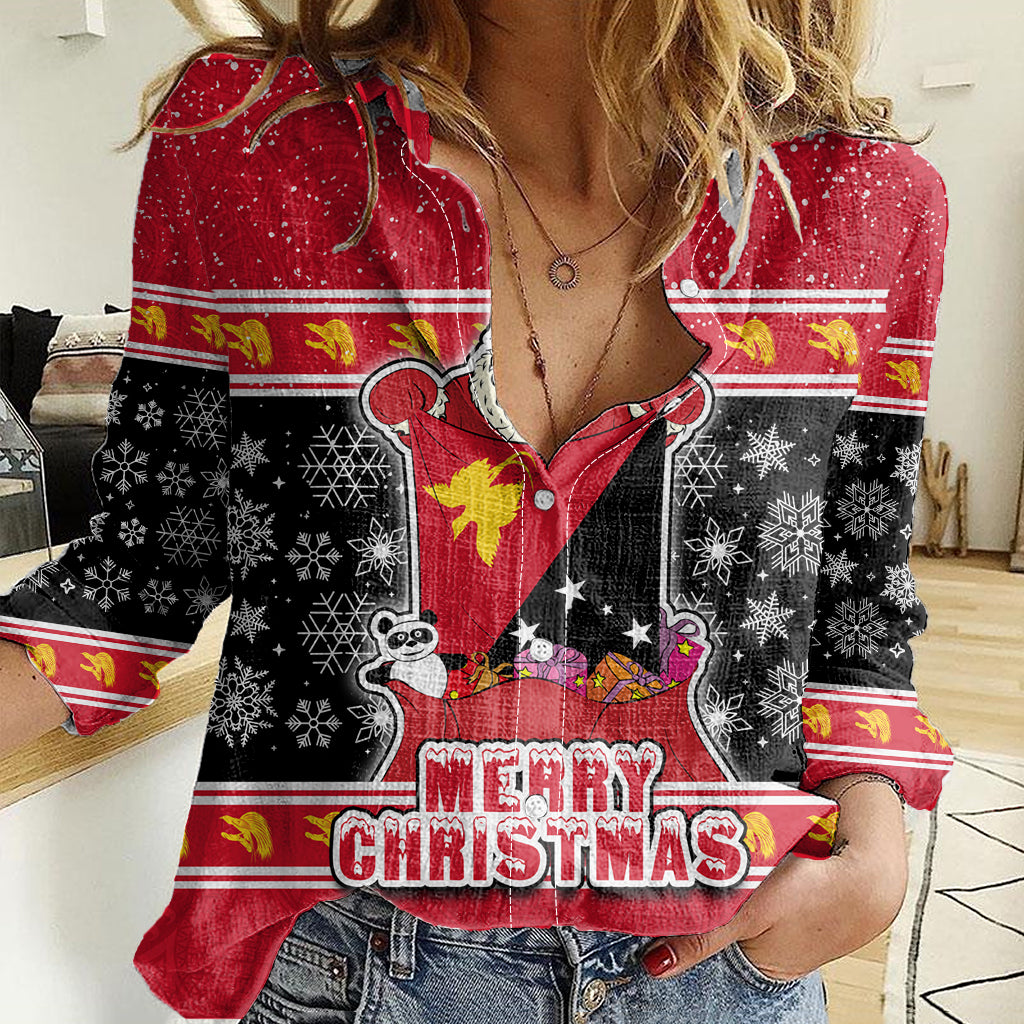 Custom Papua New Guinea Christmas Women Casual Shirt Santa With Flag Of PNG Polynesian Tribal Xmas Vibe LT03 Female Red - Polynesian Pride