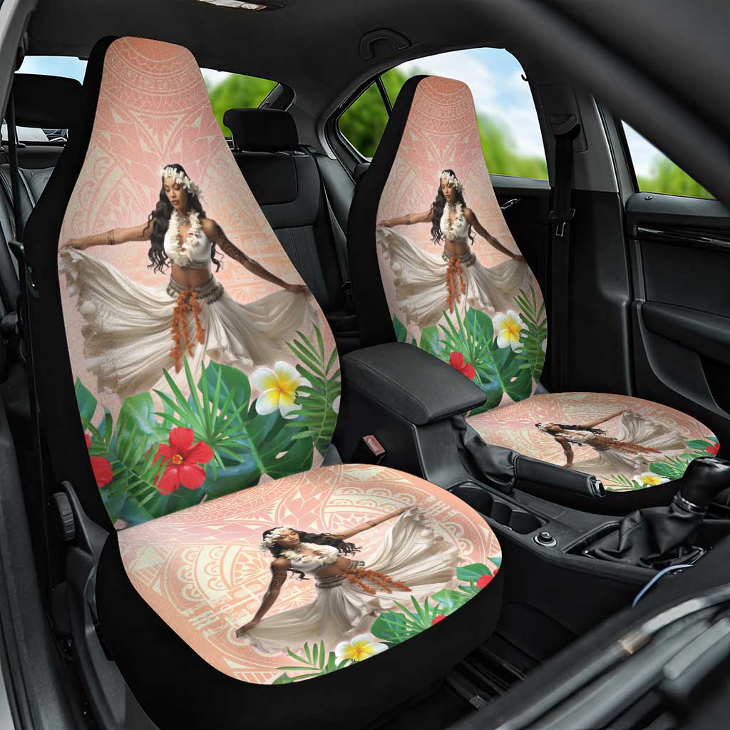 Woman Polynesian Tattoos Car Seat Cover Tropical Flower - Peach Fuzz Color