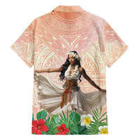 Woman Polynesian Tattoos Hawaiian Shirt Tropical Flower - Peach Fuzz Color