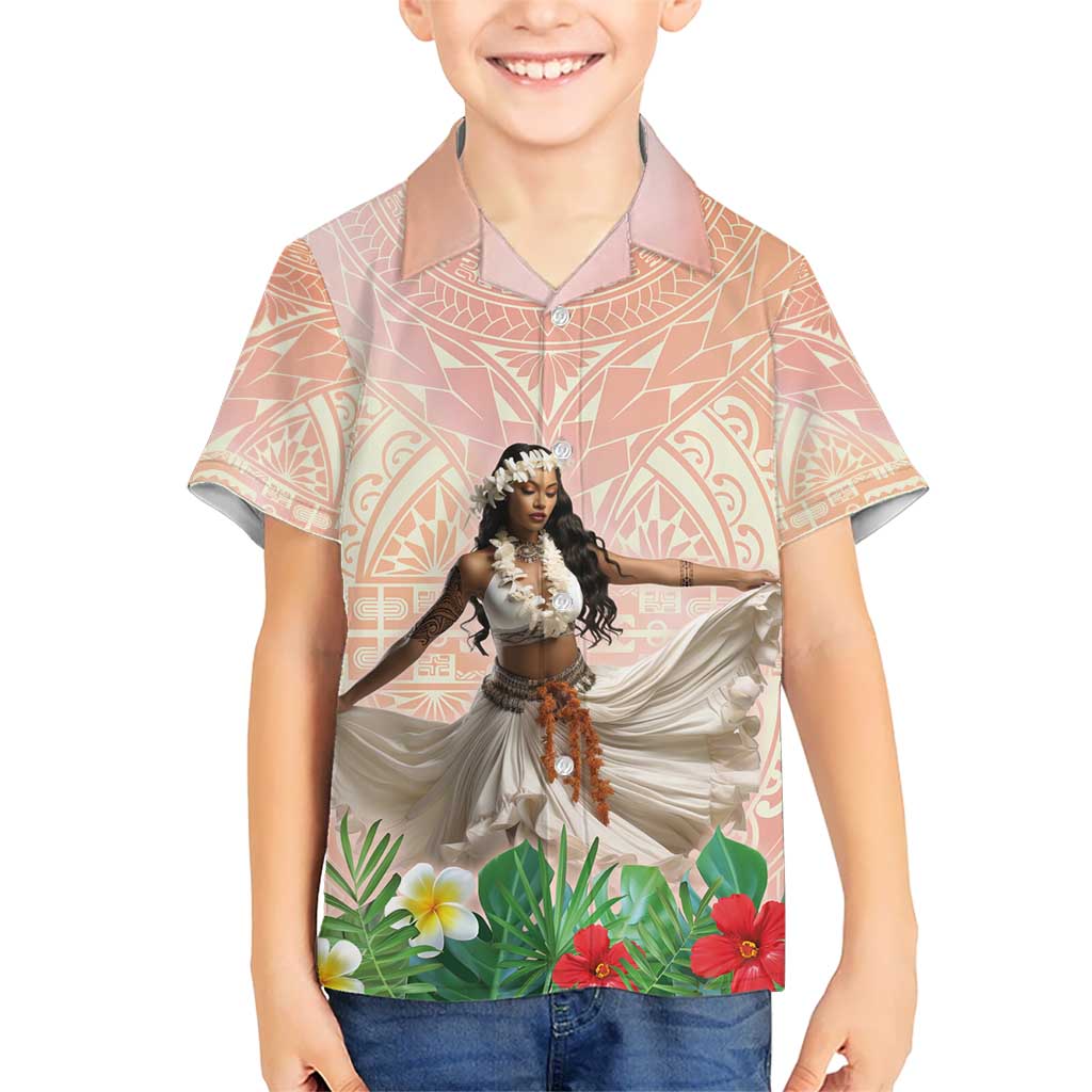 Woman Polynesian Tattoos Kid Hawaiian Shirt Tropical Flower - Peach Fuzz Color LT03 Kid Peach Fuzz - Polynesian Pride