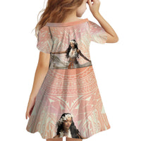 Woman Polynesian Tattoos Kid Short Sleeve Dress Tropical Flower - Peach Fuzz Color LT03 - Polynesian Pride