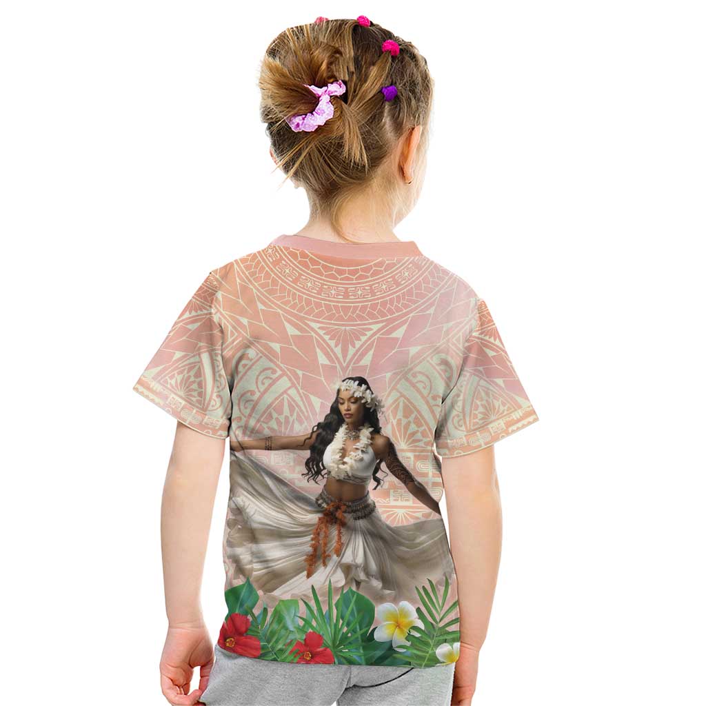 Woman Polynesian Tattoos Kid T Shirt Tropical Flower - Peach Fuzz Color LT03 - Polynesian Pride
