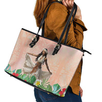 Woman Polynesian Tattoos Leather Tote Bag Tropical Flower - Peach Fuzz Color LT03 - Polynesian Pride