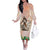 Woman Polynesian Tattoos Off The Shoulder Long Sleeve Dress Tropical Flower - Peach Fuzz Color