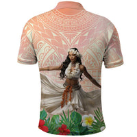 Woman Polynesian Tattoos Polo Shirt Tropical Flower - Peach Fuzz Color LT03 - Polynesian Pride