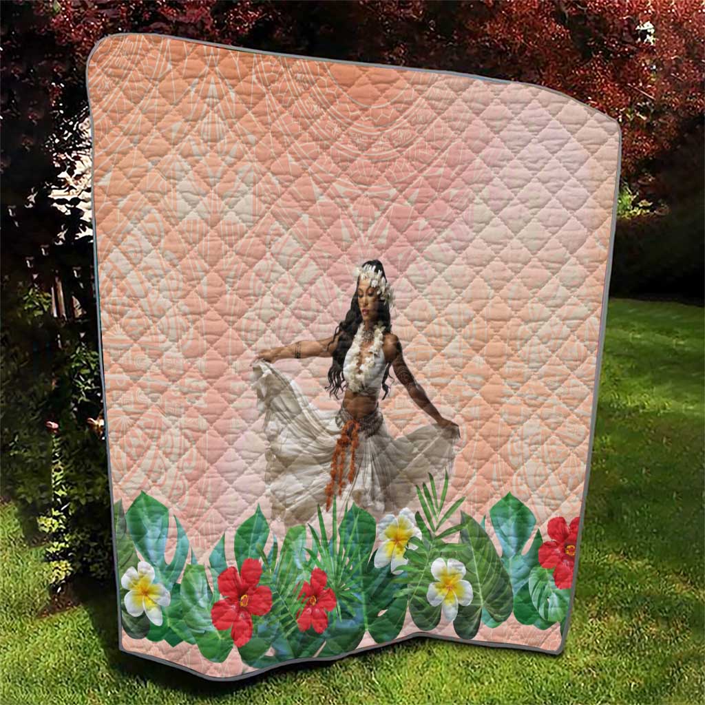 Woman Polynesian Tattoos Quilt Tropical Flower - Peach Fuzz Color LT03 - Polynesian Pride