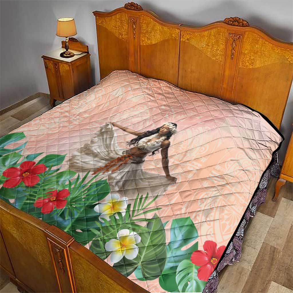 Woman Polynesian Tattoos Quilt Tropical Flower - Peach Fuzz Color LT03 - Polynesian Pride