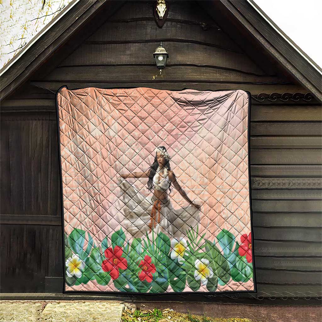 Woman Polynesian Tattoos Quilt Tropical Flower - Peach Fuzz Color LT03 - Polynesian Pride