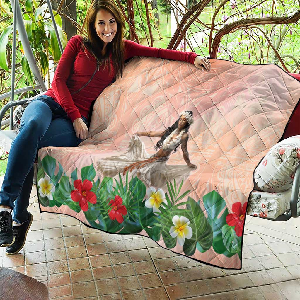 Woman Polynesian Tattoos Quilt Tropical Flower - Peach Fuzz Color LT03 - Polynesian Pride
