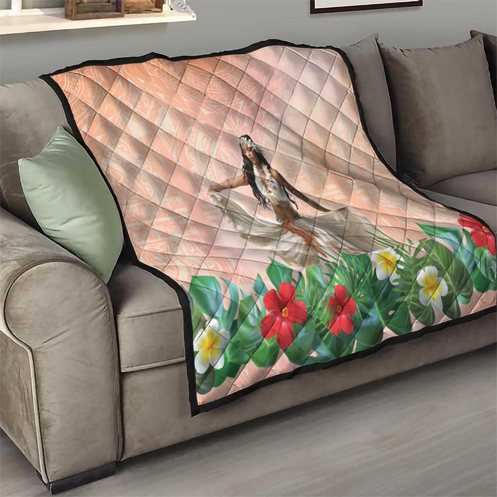 Woman Polynesian Tattoos Quilt Tropical Flower - Peach Fuzz Color LT03 - Polynesian Pride