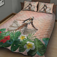Woman Polynesian Tattoos Quilt Bed Set Tropical Flower - Peach Fuzz Color