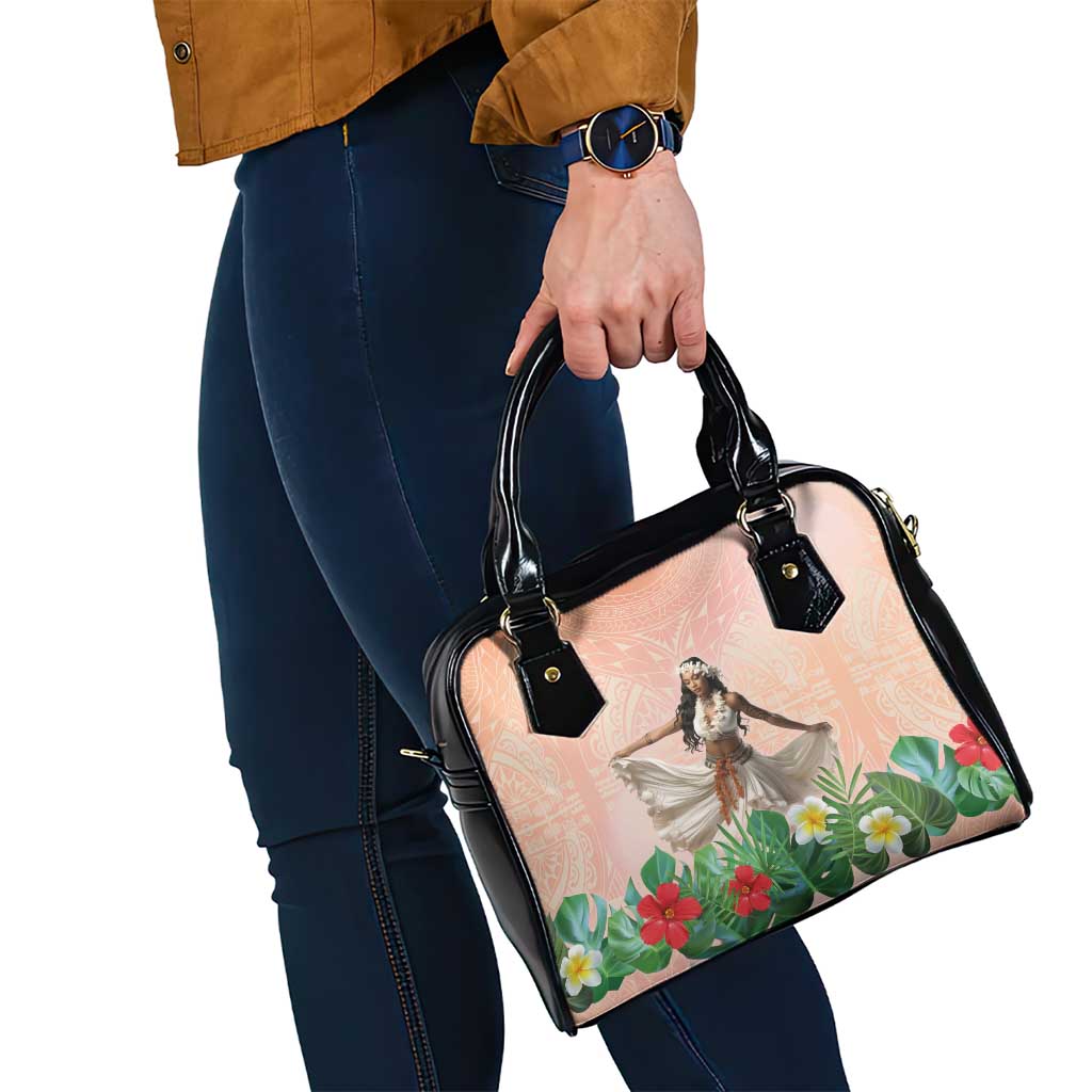 Woman Polynesian Tattoos Shoulder Handbag Tropical Flower - Peach Fuzz Color