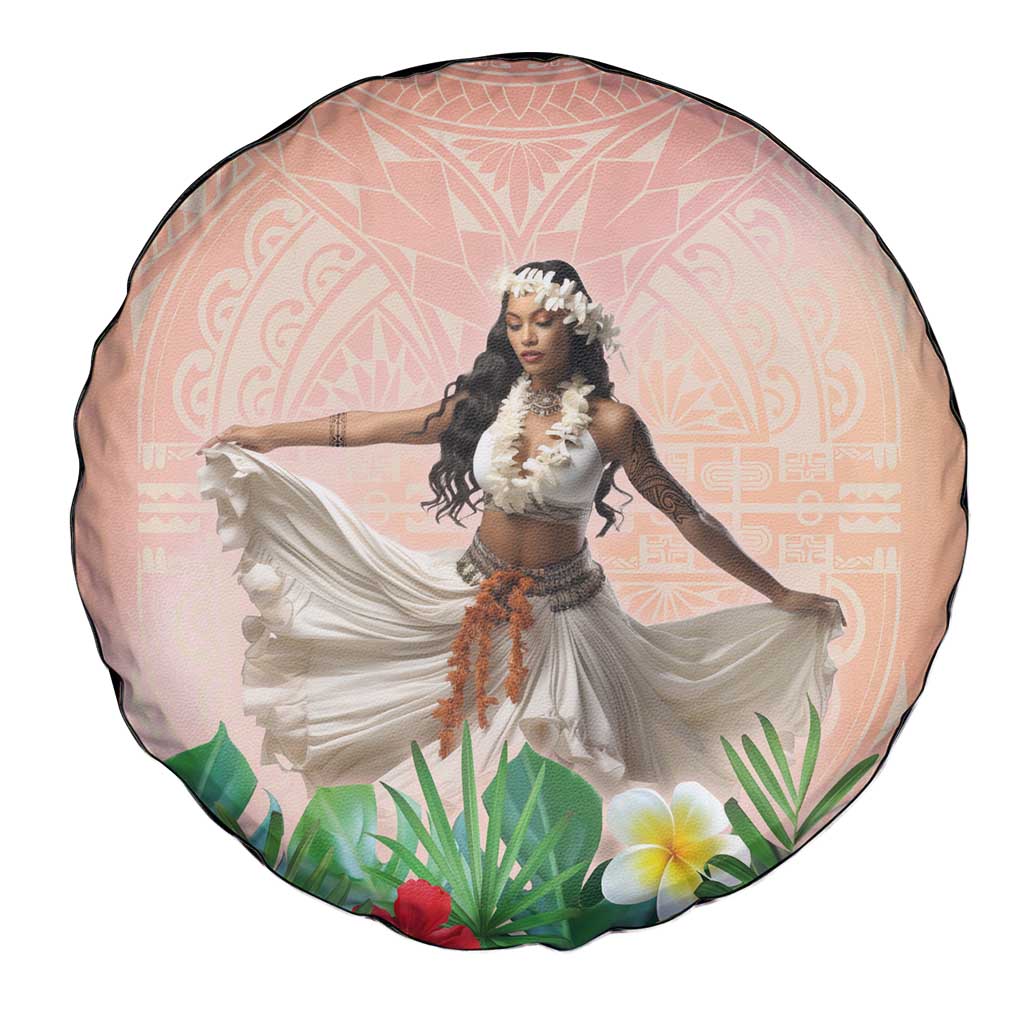 Woman Polynesian Tattoos Spare Tire Cover Tropical Flower - Peach Fuzz Color