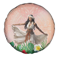 Woman Polynesian Tattoos Spare Tire Cover Tropical Flower - Peach Fuzz Color