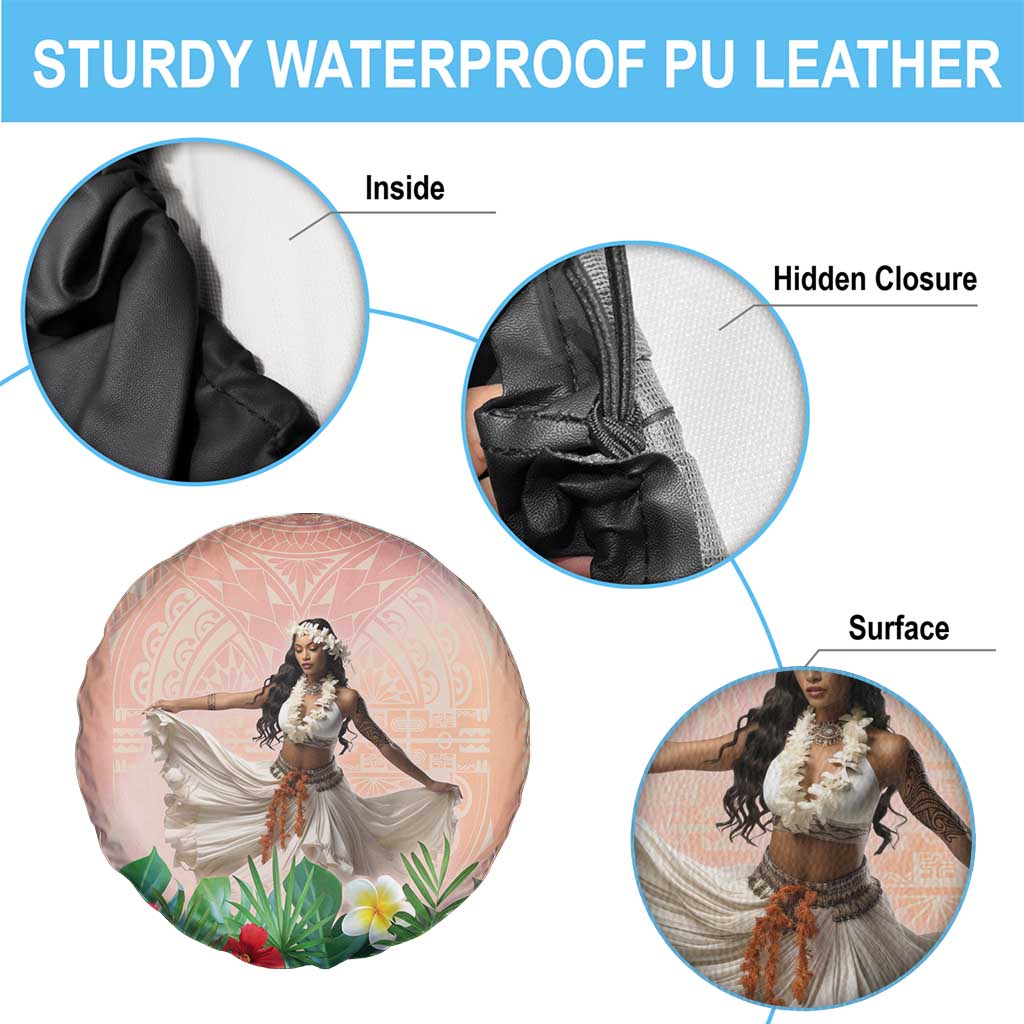 Woman Polynesian Tattoos Spare Tire Cover Tropical Flower - Peach Fuzz Color