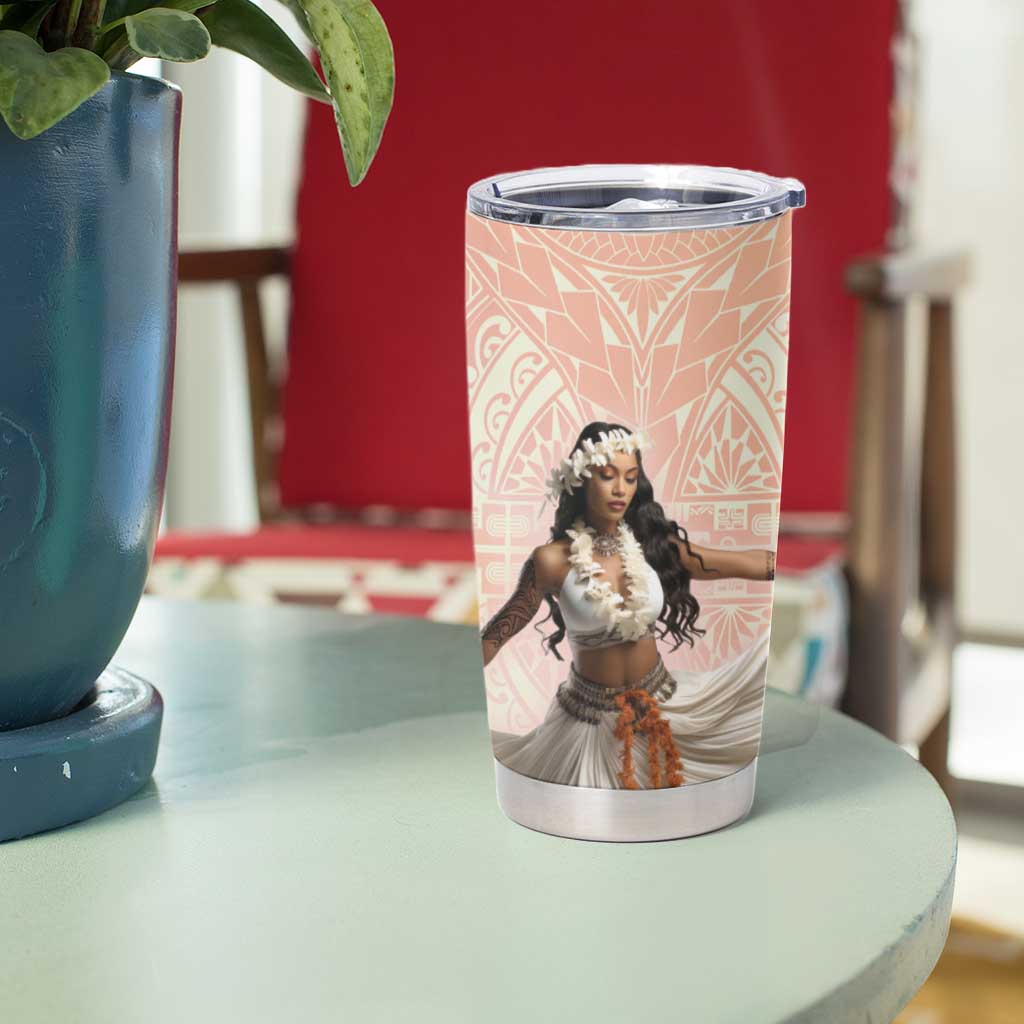 Woman Polynesian Tattoos Tumbler Cup Tropical Flower - Peach Fuzz Color