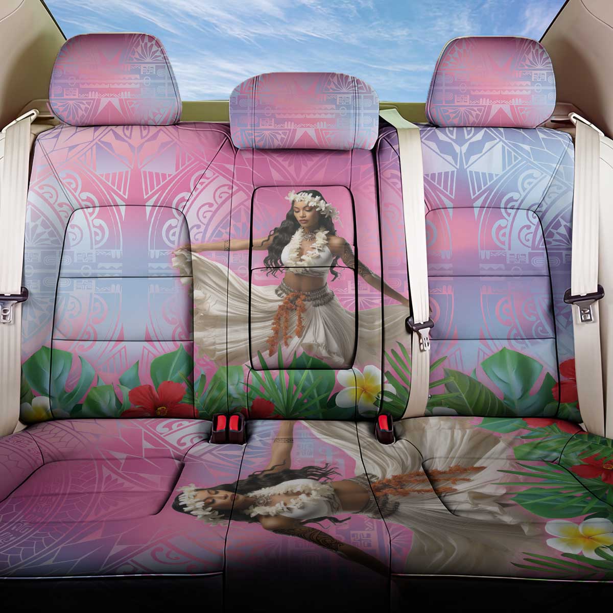 Woman Polynesian Tattoos Back Car Seat Cover Tropical Flower - Sweets Vibrant Color