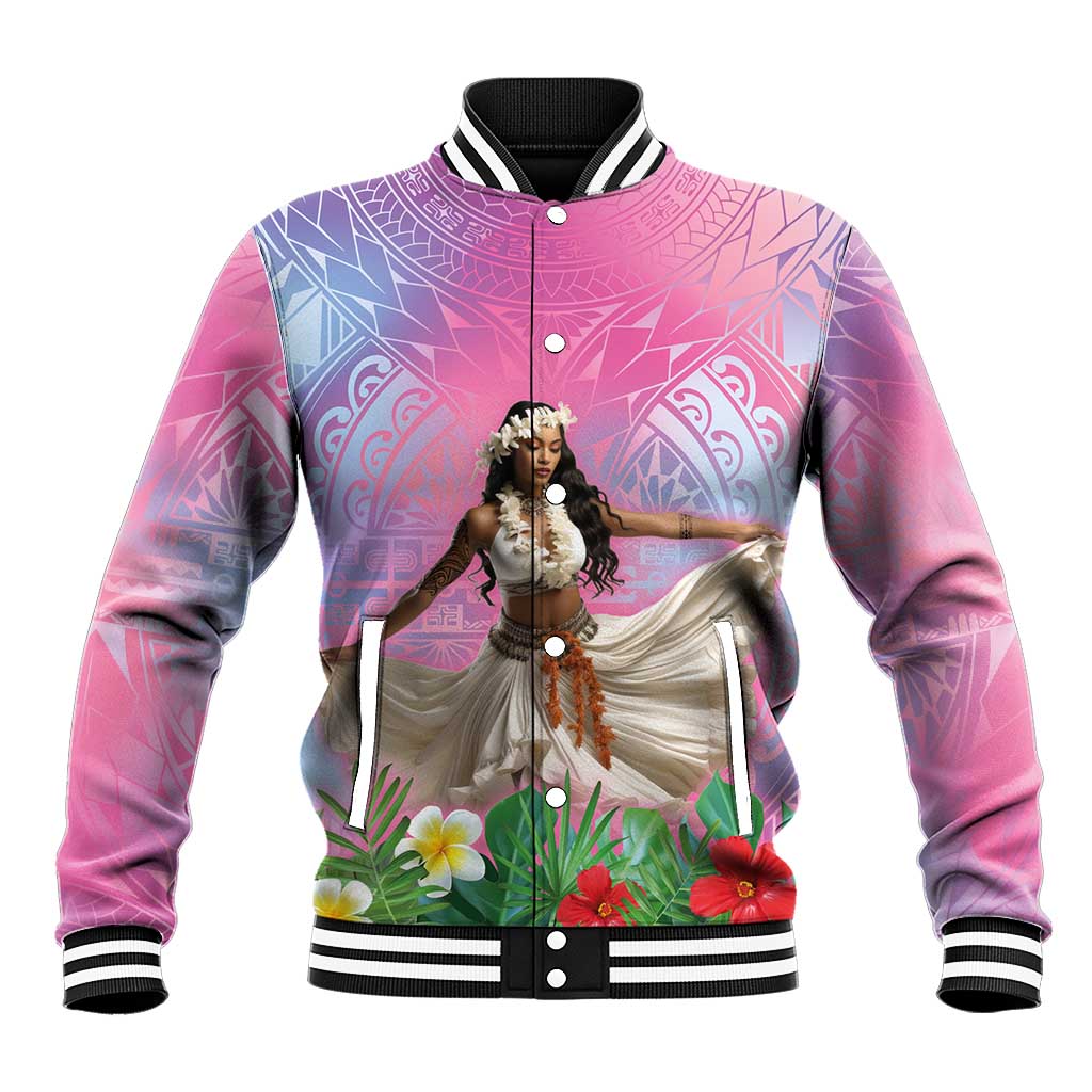 Woman Polynesian Tattoos Baseball Jacket Tropical Flower - Sweets Vibrant Color