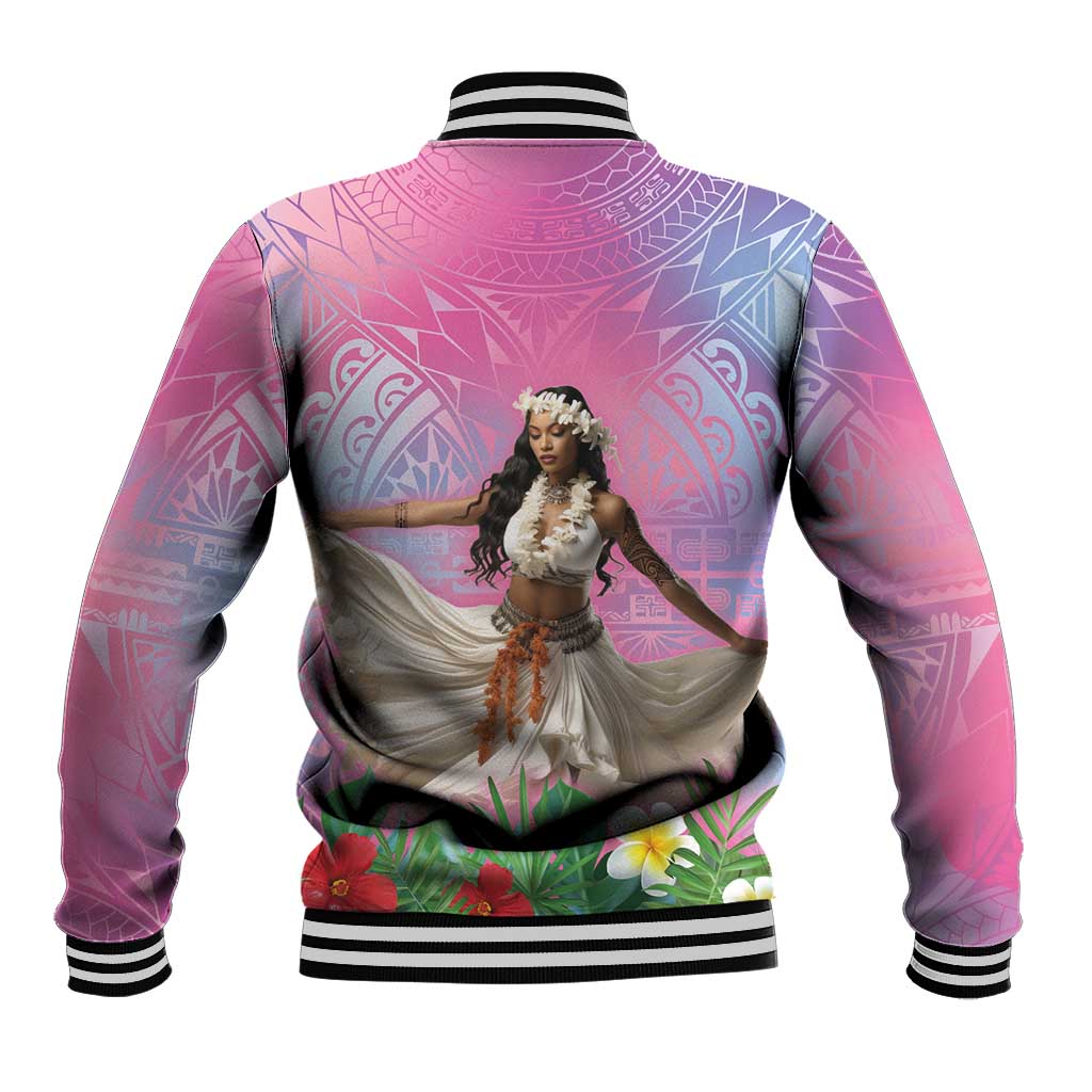 Woman Polynesian Tattoos Baseball Jacket Tropical Flower - Sweets Vibrant Color