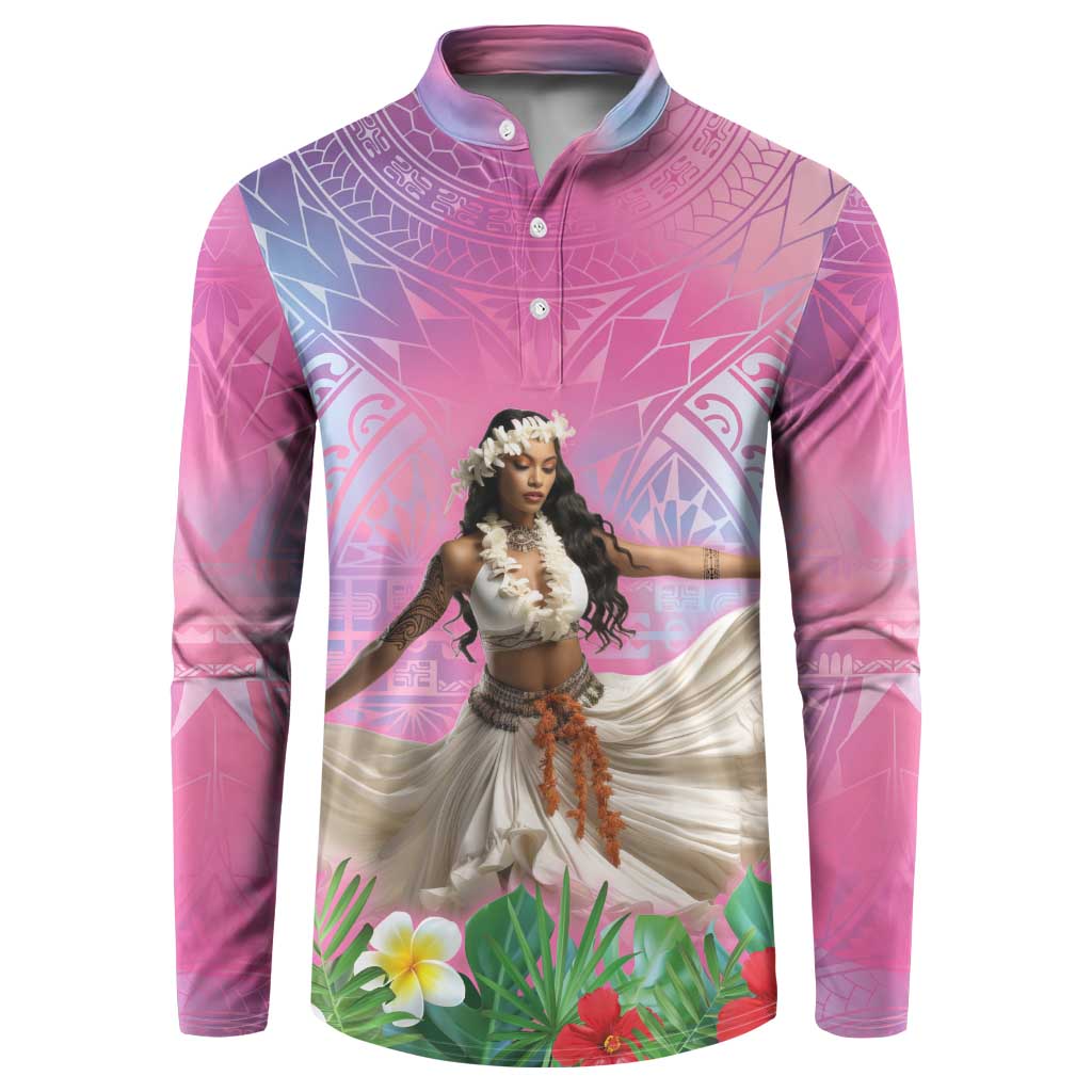 Woman Polynesian Tattoos Button Sweatshirt Tropical Flower - Sweets Vibrant Color LT03 Vibrant Gradient - Polynesian Pride