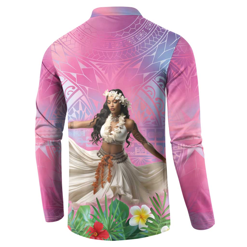 Woman Polynesian Tattoos Button Sweatshirt Tropical Flower - Sweets Vibrant Color LT03 - Polynesian Pride