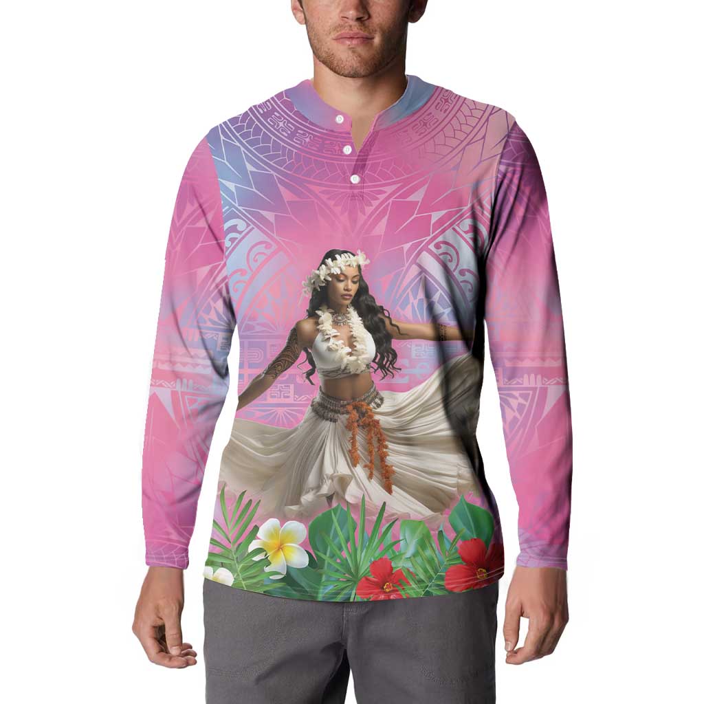 Woman Polynesian Tattoos Button Sweatshirt Tropical Flower - Sweets Vibrant Color LT03 - Polynesian Pride