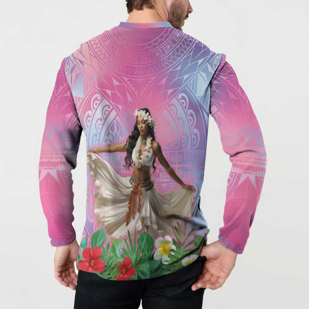 Woman Polynesian Tattoos Button Sweatshirt Tropical Flower - Sweets Vibrant Color LT03 - Polynesian Pride