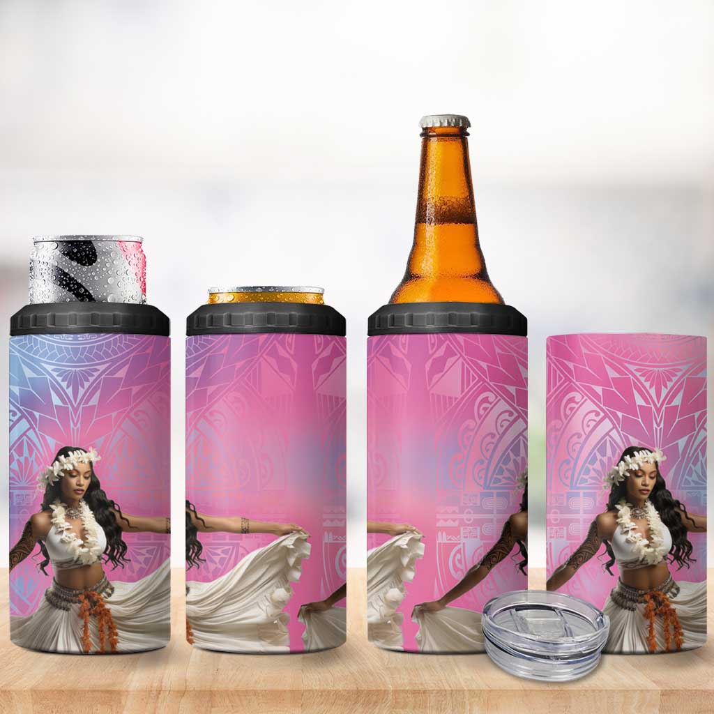Woman Polynesian Tattoos 4 in 1 Can Cooler Tumbler Tropical Flower - Sweets Vibrant Color