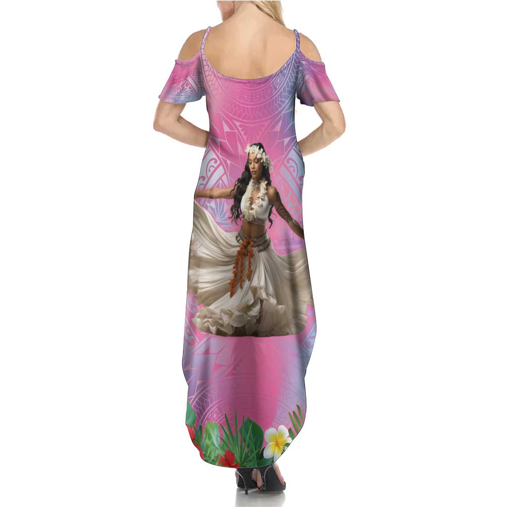 Woman Polynesian Tattoos Family Matching Summer Maxi Dress and Hawaiian Shirt Tropical Flower - Sweets Vibrant Color